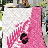 New Zealand Lawn Bowls Breast Cancer Custom Quilt Aotearoa Maori Silver Fern Pink Ribbon - Polynesian Pride