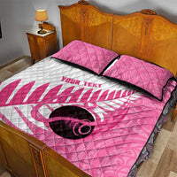 New Zealand Lawn Bowls Breast Cancer Custom Quilt Bed Set Aotearoa Maori Silver Fern Pink Ribbon - Polynesian Pride