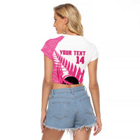 New Zealand Lawn Bowls Breast Cancer Custom Raglan Cropped T Shirt Aotearoa Maori Silver Fern Pink Ribbon - Polynesian Pride