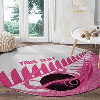 New Zealand Lawn Bowls Breast Cancer Custom Round Carpet Aotearoa Maori Silver Fern Pink Ribbon - Polynesian Pride