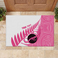 New Zealand Lawn Bowls Breast Cancer Custom Rubber Doormat Aotearoa Maori Silver Fern Pink Ribbon LT14 Pink - Polynesian Pride