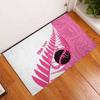 New Zealand Lawn Bowls Breast Cancer Custom Rubber Doormat Aotearoa Maori Silver Fern Pink Ribbon LT14 - Polynesian Pride