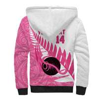 New Zealand Lawn Bowls Breast Cancer Custom Sherpa Hoodie Aotearoa Maori Silver Fern Pink Ribbon - Polynesian Pride