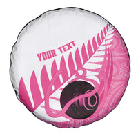 New Zealand Lawn Bowls Breast Cancer Custom Spare Tire Cover Aotearoa Maori Silver Fern Pink Ribbon LT14 - Polynesian Pride
