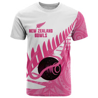 New Zealand Lawn Bowls Breast Cancer Custom T Shirt Aotearoa Maori Silver Fern Pink Ribbon - Polynesian Pride
