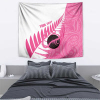 New Zealand Lawn Bowls Breast Cancer Custom Tapestry Aotearoa Maori Silver Fern Pink Ribbon - Polynesian Pride