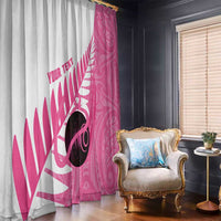New Zealand Lawn Bowls Breast Cancer Custom Window Curtain Aotearoa Maori Silver Fern Pink Ribbon - Polynesian Pride