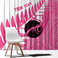 New Zealand Lawn Bowls Breast Cancer Custom Window Curtain Aotearoa Maori Silver Fern Pink Ribbon - Polynesian Pride