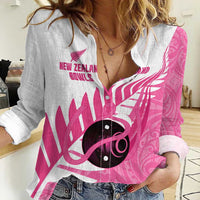 New Zealand Lawn Bowls Breast Cancer Custom Women Casual Shirt Aotearoa Maori Silver Fern Pink Ribbon - Polynesian Pride