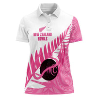 New Zealand Lawn Bowls Breast Cancer Custom Women Polo Shirt Aotearoa Maori Silver Fern Pink Ribbon LT14 Female Pink - Polynesian Pride
