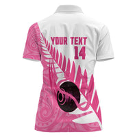 New Zealand Lawn Bowls Breast Cancer Custom Women Polo Shirt Aotearoa Maori Silver Fern Pink Ribbon LT14 - Polynesian Pride