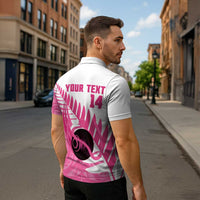 New Zealand Lawn Bowls Breast Cancer Custom Zipper Polo Shirt Aotearoa Maori Silver Fern Pink Ribbon LT14 - Polynesian Pride