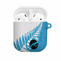New Zealand Lawn Bowls Prostate Cancer Custom AirPods Case Aotearoa Maori Silver Fern Blue Ribbon - Polynesian Pride
