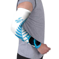 New Zealand Lawn Bowls Prostate Cancer Custom Arm Sleeves Aotearoa Maori Silver Fern Blue Ribbon - Polynesian Pride