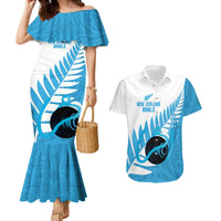 New Zealand Lawn Bowls Prostate Cancer Custom Couples Matching Mermaid Dress and Hawaiian Shirt Aotearoa Maori Silver Fern Blue Ribbon LT14 Blue - Polynesian Pride