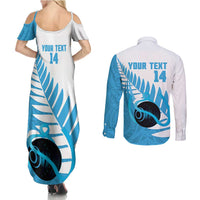 New Zealand Lawn Bowls Prostate Cancer Custom Couples Matching Summer Maxi Dress and Long Sleeve Button Shirt Aotearoa Maori Silver Fern Blue Ribbon LT14 - Polynesian Pride