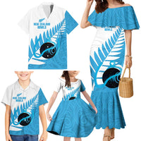 New Zealand Lawn Bowls Prostate Cancer Custom Family Matching Mermaid Dress and Hawaiian Shirt Aotearoa Maori Silver Fern Blue Ribbon LT14 - Polynesian Pride