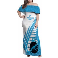 New Zealand Lawn Bowls Prostate Cancer Custom Family Matching Off Shoulder Maxi Dress and Hawaiian Shirt Aotearoa Maori Silver Fern Blue Ribbon LT14 Mom's Dress Blue - Polynesian Pride
