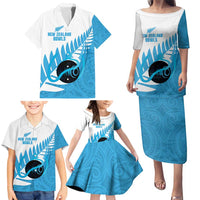 New Zealand Lawn Bowls Prostate Cancer Custom Family Matching Puletasi and Hawaiian Shirt Aotearoa Maori Silver Fern Blue Ribbon LT14 - Polynesian Pride