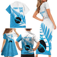 New Zealand Lawn Bowls Prostate Cancer Custom Family Matching Short Sleeve Bodycon Dress and Hawaiian Shirt Aotearoa Maori Silver Fern Blue Ribbon LT14 - Polynesian Pride