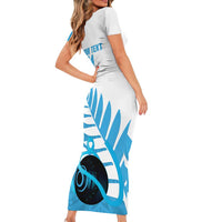 New Zealand Lawn Bowls Prostate Cancer Custom Family Matching Short Sleeve Bodycon Dress and Hawaiian Shirt Aotearoa Maori Silver Fern Blue Ribbon - Polynesian Pride