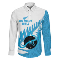New Zealand Lawn Bowls Prostate Cancer Custom Family Matching Tank Maxi Dress and Hawaiian Shirt Aotearoa Maori Silver Fern Blue Ribbon LT14 Dad's Shirt - Long Sleeve Blue - Polynesian Pride