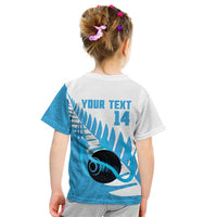 New Zealand Lawn Bowls Prostate Cancer Custom Kid T Shirt Aotearoa Maori Silver Fern Blue Ribbon LT14 - Polynesian Pride