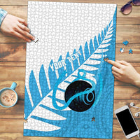 New Zealand Lawn Bowls Prostate Cancer Custom Puzzle Aotearoa Maori Silver Fern Blue Ribbon - Polynesian Pride