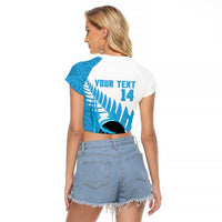 New Zealand Lawn Bowls Prostate Cancer Custom Raglan Cropped T Shirt Aotearoa Maori Silver Fern Blue Ribbon LT14 - Polynesian Pride