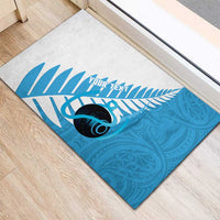 New Zealand Lawn Bowls Prostate Cancer Custom Rubber Doormat Aotearoa Maori Silver Fern Blue Ribbon - Polynesian Pride