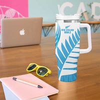 New Zealand Lawn Bowls Prostate Cancer Custom Tumbler With Handle Aotearoa Maori Silver Fern Blue Ribbon - Polynesian Pride