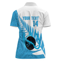 New Zealand Lawn Bowls Prostate Cancer Custom Women Polo Shirt Aotearoa Maori Silver Fern Blue Ribbon LT14 - Polynesian Pride