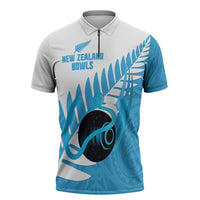 New Zealand Lawn Bowls Prostate Cancer Custom Zipper Polo Shirt Aotearoa Maori Silver Fern Blue Ribbon LT14 Blue - Polynesian Pride