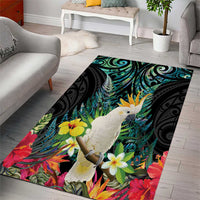 Sulphur-crested Cockatoo New Zealand Area Rug Paua Shell Aotearoa Maori Tropical Flowers - Polynesian Pride