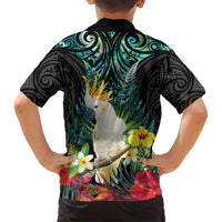 Sulphur-crested Cockatoo New Zealand Family Matching Long Sleeve Bodycon Dress and Hawaiian Shirt Paua Shell Aotearoa Maori Tropical Flowers LT14 - Polynesian Pride