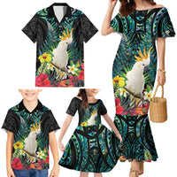 Sulphur-crested Cockatoo New Zealand Family Matching Mermaid Dress and Hawaiian Shirt Paua Shell Aotearoa Maori Tropical Flowers LT14 - Polynesian Pride