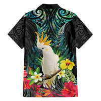 Sulphur-crested Cockatoo New Zealand Family Matching Off The Shoulder Long Sleeve Dress and Hawaiian Shirt Paua Shell Aotearoa Maori Tropical Flowers - Polynesian Pride