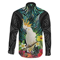 Sulphur-crested Cockatoo New Zealand Family Matching Puletasi and Hawaiian Shirt Paua Shell Aotearoa Maori Tropical Flowers LT14 - Polynesian Pride