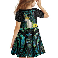 Sulphur-crested Cockatoo New Zealand Family Matching Short Sleeve Bodycon Dress and Hawaiian Shirt Paua Shell Aotearoa Maori Tropical Flowers LT14 - Polynesian Pride