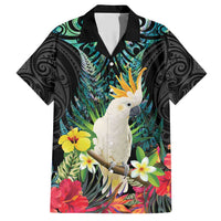 Sulphur-crested Cockatoo New Zealand Family Matching Short Sleeve Bodycon Dress and Hawaiian Shirt Paua Shell Aotearoa Maori Tropical Flowers - Polynesian Pride