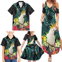 Sulphur-crested Cockatoo New Zealand Family Matching Summer Maxi Dress and Hawaiian Shirt Paua Shell Aotearoa Maori Tropical Flowers - Polynesian Pride