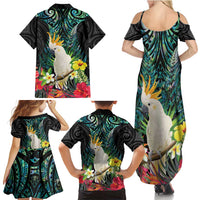 Sulphur-crested Cockatoo New Zealand Family Matching Summer Maxi Dress and Hawaiian Shirt Paua Shell Aotearoa Maori Tropical Flowers LT14 - Polynesian Pride