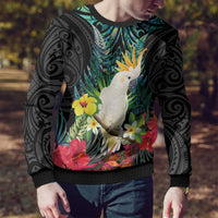 Sulphur-crested Cockatoo New Zealand Ugly Christmas Sweater Paua Shell Aotearoa Maori Tropical Flowers - Polynesian Pride