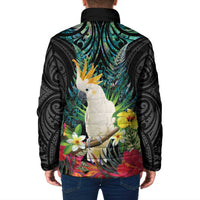 Sulphur-crested Cockatoo New Zealand Padded Jacket Paua Shell Aotearoa Maori Tropical Flowers - Polynesian Pride