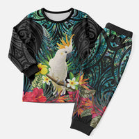Sulphur-crested Cockatoo New Zealand Christmas Pajama Set Paua Shell Aotearoa Maori Tropical Flowers - Polynesian Pride