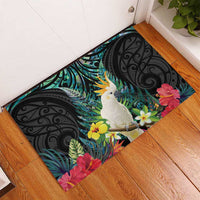 Sulphur-crested Cockatoo New Zealand Rubber Doormat Paua Shell Aotearoa Maori Tropical Flowers - Polynesian Pride