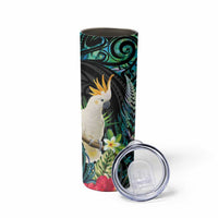 Sulphur-crested Cockatoo New Zealand Skinny Tumbler Paua Shell Aotearoa Maori Tropical Flowers - Polynesian Pride