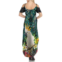 Sulphur-crested Cockatoo New Zealand Summer Maxi Dress Paua Shell Aotearoa Maori Tropical Flowers - Polynesian Pride