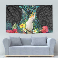 Sulphur-crested Cockatoo New Zealand Tapestry Paua Shell Aotearoa Maori Tropical Flowers - Polynesian Pride