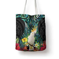 Sulphur-crested Cockatoo New Zealand Tote Bag Paua Shell Aotearoa Maori Tropical Flowers - Polynesian Pride